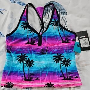 NEW Gerry Acai Purple, Pink, Teal Tankini Top, Girls Size 16